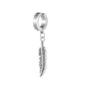 Clip de oreja de acero inoxidable plateado con un colgante de pluma detallado y moderno - Clip de Oreja Pluma Larga