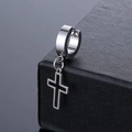 Pendiente de aro unisex de acero inoxidable con colgante de cruz hueca en color plata - Estilo Cruz Hueca (Acero 4)