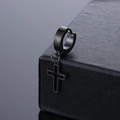 Pendiente de aro en acero de titanio negro con colgante de cruz de estilo punk rock - Estilo Cruz Hueca (Negro 4)