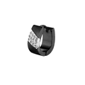 Close-up of black titanium steel hoop earring featuring a paved rhinestone silver band - Black