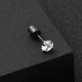 Einzelner schwarzer Titanstahl-Ohrstecker mit vierzackigem Zirkon und kordelierter Schraube - 2.0mm / Schwarz