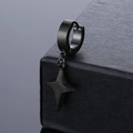Pendiente de aro unisex de acero inoxidable negro con un colgante de cruz y estrella - Estilo Estrella de Cuatro Puntas (Negro 5)