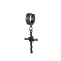 Gothic black titanium steel hoop earrings with rose cross pendant in punk style - Black