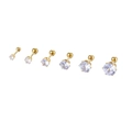 Sechsteiliges Set goldene Edelstahl-Ohrstecker mit runden Zirkonia in verschiedenen Größen - 3mm / Gold