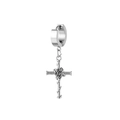Gothic titanium steel hoop earrings featuring cross pendant with rose vine engraving - Steel