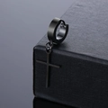 Pendiente de aro negro para hombre en acero de titanio con colgante de cruz - Estilo de Cruz Esbelta (Negro 6)