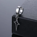 Pendiente de aro en acero de titanio con colgante de estrella en plata pulida - Estrella de Cuatro Puntas de Borde Ancho (Acero 7)