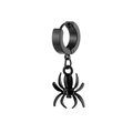 Nahaufnahme von schwarzem Edelstahl-Ohrring mit Spinnenanhänger im Gothic-Stil - Schwarz
