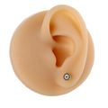 Detail of copper micro-set evil eye stud earring with blue stones and center zircon - Evil Eye Design (B1387) / Gold