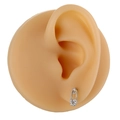 Silver safety pin earrings with pave cubic zirconia on a realistic ear model - Safety Pin Style (B1385) / Silver