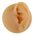Exquisite gold star stud earrings with micro-inlaid crystal on a silicone ear model - Star Meteor Style (B1467) / Gold