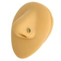 Macro shot of 20G gold turtle nose stud with green zircon inlay on a silicone model - Turtle Style (B1409) / Gold