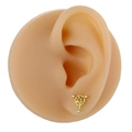 Exquisite copper geometric airplane stud earring with red gemstone and zircon accents - Gold Triangle Style (B1432)