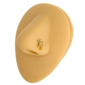 Detailed view of a gold gecko nose stud with white zircon on a silicone nose model - Gecko Style (B1484) / Gold