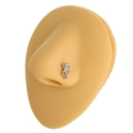Detailed close-up of a lizard-shaped nose stud with shimmering cubic zirconia stones - Gecko Style (B1484) / Silver