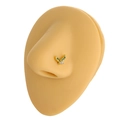 Detailed view of L-shaped gold butterfly nose stud with green and white zircons - Double Wing Style (B1260) / Gold