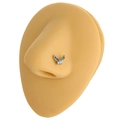 20G L-shaped nose stud featuring butterfly wings set with green and white zircon - Double Wing Style (B1260) / Silver