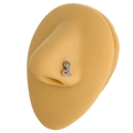 Silver snake nose stud with white crystals and green stone eyes on a silicone model - Snake Style (B1263) / Silver