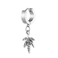 Silberne Edelstahl-Huggie-Ohrringe mit einem Vintage-Cannabisblatt-Anhänger - Ohrring Ahornblatt
