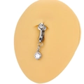 Dettaglio di un clip ombelico argentato non perforato con pietre di zircone lucide - Zircone Mini Tondo Argento