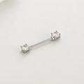 Barbell nipple ring in 16G stainless steel with two round cubic zirconia stones - Triple Layer Silver