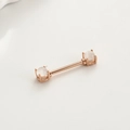 Rose gold stainless steel nipple ring with white round opal stones in four-prong setting - Rose Gold 2