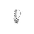 Macro shot of silver nose ring featuring cubic zirconia stones and a butterfly pendant - Micro-inlaid Butterfly Style / Silver