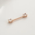 Rose gold stainless steel nipple ring bar with clear cubic zirconia in 4-prong setting - Rose Gold 1