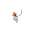 L-shaped nose stud with red round zircon stone and silver leaf dangle charm jewelry - Leaf Pendant Style (B1502) / Silver