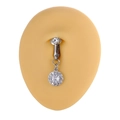 Finto piercing per ombelico argento con ciondolo tondo in zirconia su base in silicone - Zircone Grande Tondo Argento