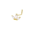 Piercing de nariz en L dorado con tres circonitas de corte marquesa tipo pétalo - Dorado