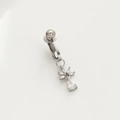 Ασημένιο ψεύτικο piercing ομφαλού με λουλούδι από ζιργκόν και κρεμαστό δάκρυ - Ασημί