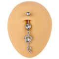 Navelpiercing in de vorm van een sleutel met gekleurde zirkonia en roze hanger - Zilver Gepierde Stijl