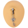 Silberner Bauchnabelpiercing-Schlüssel mit blauer Perle und rosa Herz-Anhänger - Silber Nicht Gepiercter Stil