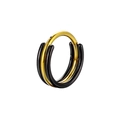 Detailed view of a triple-layered black and gold stainless steel hinged nose ring jewelry - Black & Gold