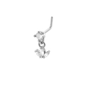 Detailed macro view of silver L-shaped nose stud with hanging marquise crystal pendant - Silver Crown Style