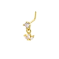 Macro detail of gold-plated L-shape nose stud with dangling cubic zirconia crown charm - Gold Crown