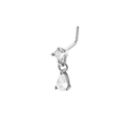 Macro view of L-shaped nose stud with clear pear-shaped cubic zirconia dangle charms - Silver Waterdrop Style