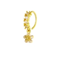 Gold-toned nose ring with sparkling zircons and a delicate flower drop pendant - Flower Style (Gold 12)