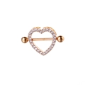 Golden heart nipple ring with shimmering crystal inlay and stainless steel bar - Rose Gold with White Zirconia