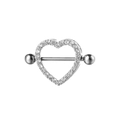 16G hollow heart nipple ring with pavé zircons and stainless steel barbell body piercing - Silver White Zircon