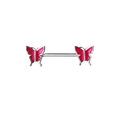 16G stainless steel nipple ring with vibrant pink enamel butterfly design for women - Silver Color Red