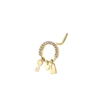 Detailed view of L-shaped nose stud featuring pink zircon ring with key, heart, and lock charms - Heart Lock Key Tassel (Gold 4)