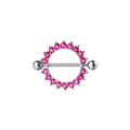 16G Nippelpiercing aus Edelstahl mit kreisförmiger rosa Kristall-Pave-Fassung als Schmuck - Silber Rosenrot