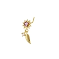 Macro shot of L-shaped gold nose stud featuring a purple star gemstone and feather charm - Purple Star Leaf Dangle (Gold 5)