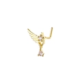 Close-up of golden L-shaped nose stud with winged star and teardrop zircon pendant - Star Wing Waterdrop Dangle (Gold 6)