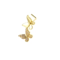 Detailed close-up of a 20G L-shaped gold nose stud with pink and white zircon butterflies - Double Butterfly Style (Gold)