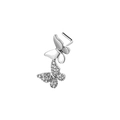 Close-up of L-shaped nose stud featuring layered butterflies with white cubic zirconia - Double Butterfly Style (Silver)