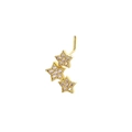 Close-up of golden L-shaped nose stud with three star pendants and pink zircon stones - Triple Star Style (Gold)