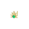 Detail of 20G gold L-shaped nose stud with sunburst leaf design and green gemstone inlay - Green Gem Sunburst Style (Gold)